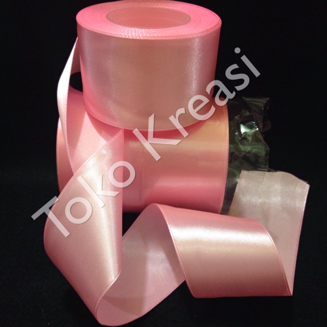 (Meteran) Pita satin 2inci / 5cm warna pink muda