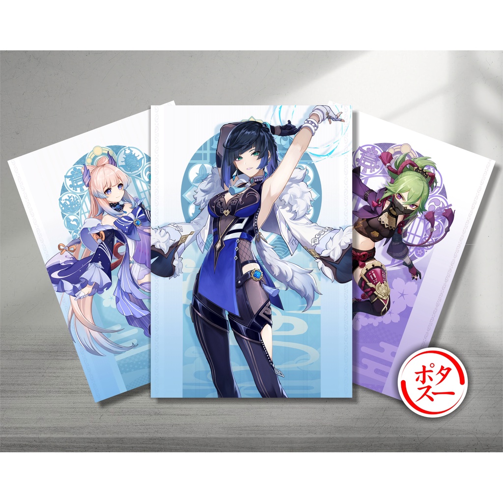 Koleksi Poster A3 Anime Game A - Ayaka Ganyu Eula HuTao Kazuha Keqing Klee Shenhe Raiden Shogun Xiao Yae Miko Yelan Zhongli