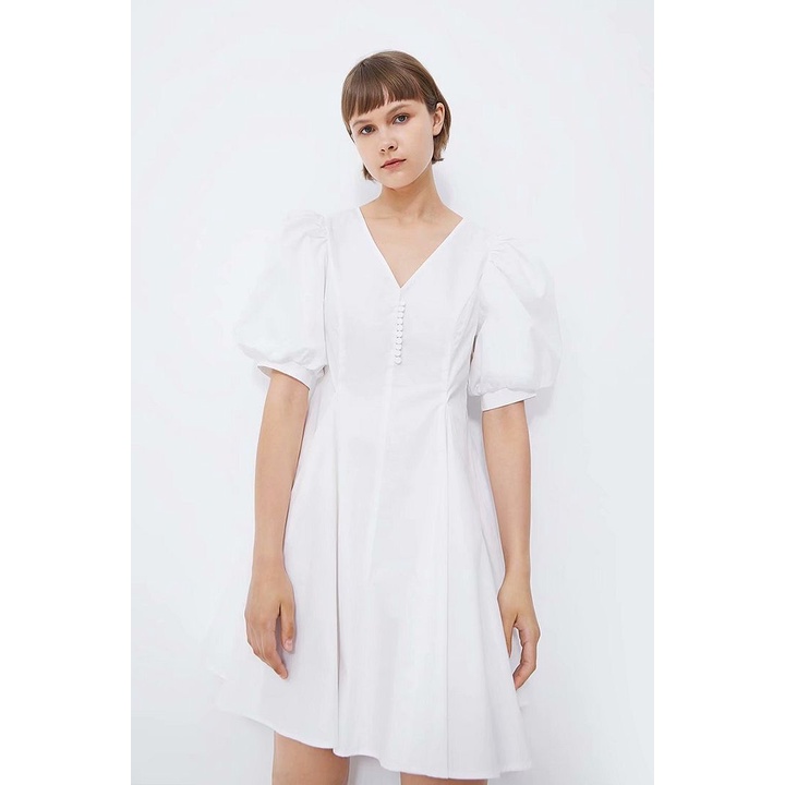 Dress casual import White Fancy V Neck korea style putih