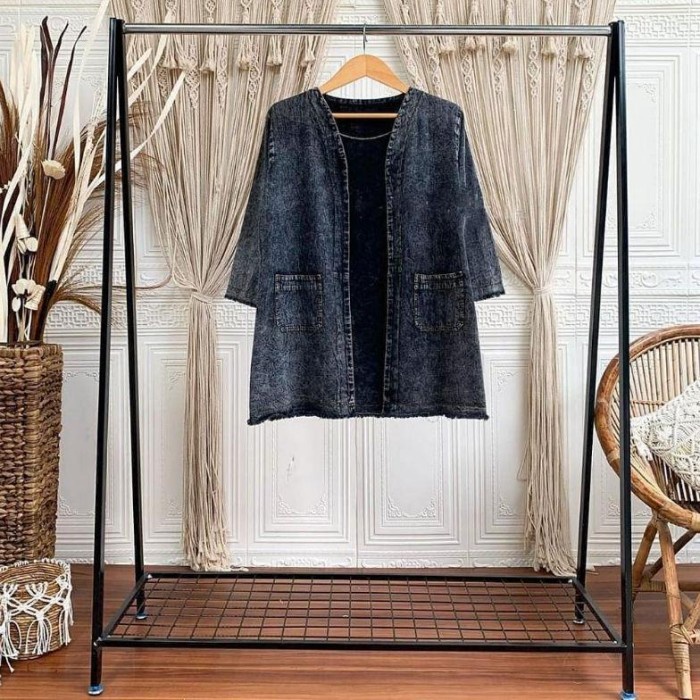 Ready Cardigan Outer Jeans Wanita Havana Baju Outer Carigam Levis - Hitam All size fit XL Murah