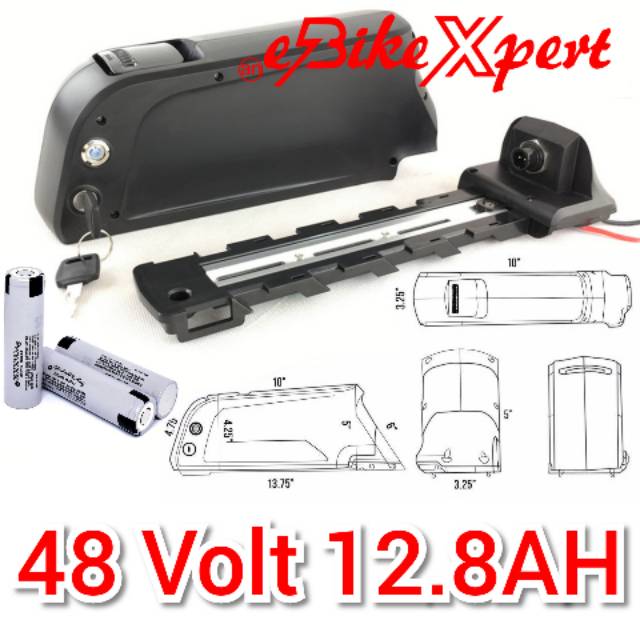Baterai Sepeda Listrik 48V 12.8AH Cell 18650 3200mAH dan Case Dolphin Trapesium dan Charger