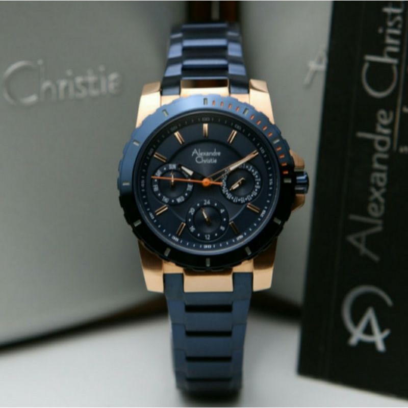 jam tangan wanita alexander cristie original ac6141 blue Rose gold