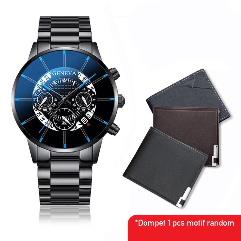 EN LIGNE - Jam Tangan Pria Set - Jam Tangan Gift - Jam Tangan Kado - Jam Tangan Dompet Set - Kado Ultah - Hampers-VARIANT 3A