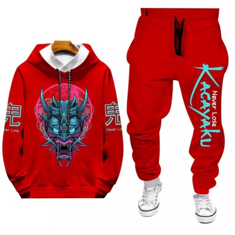 N_S Stelan Pria/Wanita 1Set Hoodie Panjang+Celana Jogger YaKuZa//Yametekudasai