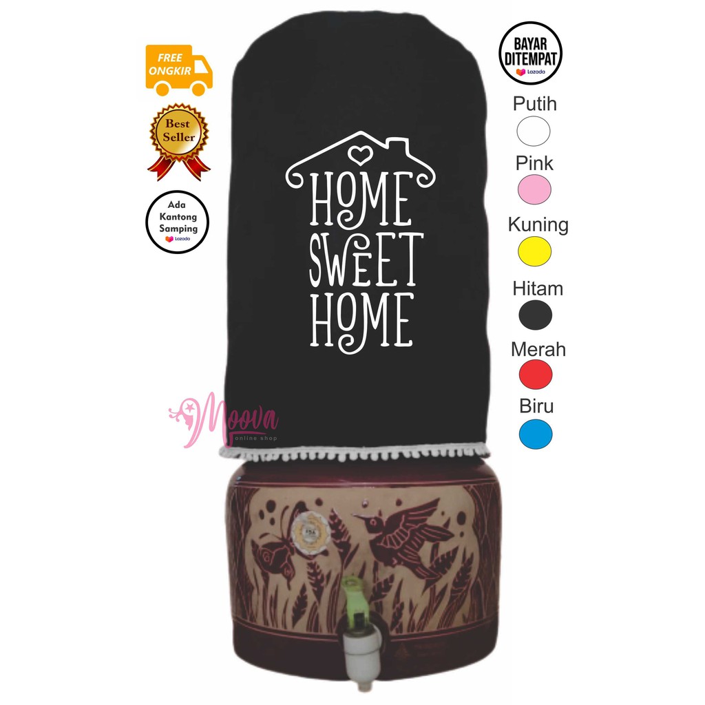 COVER GALON/SARUNG GALON/TUTUP GALON MOTIF HOME SWEET HOME Hitam POMPOM SABLON KEREN - COD