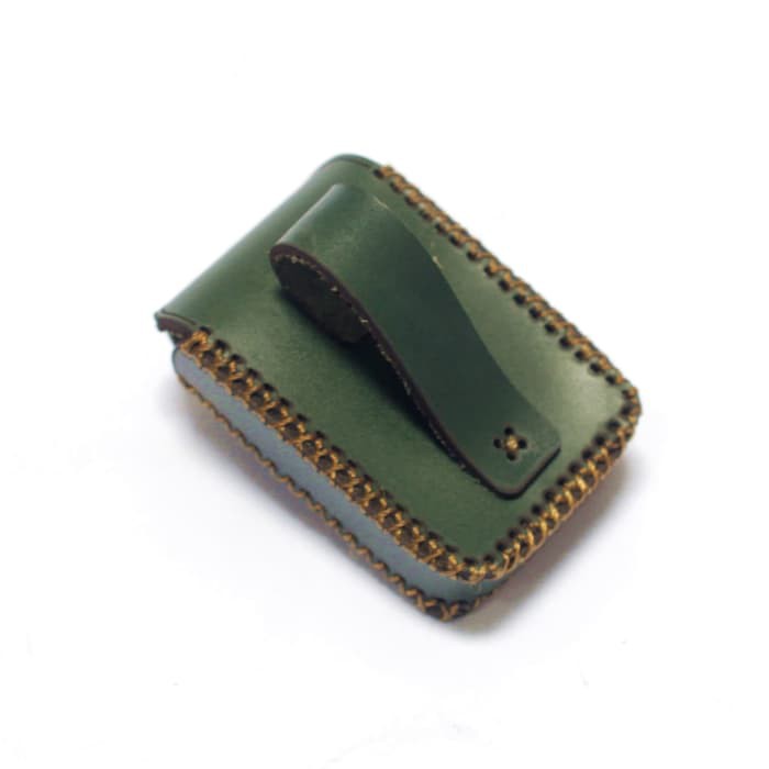 sarung zippo kulit asli anyam - zippo lighter case - hijau - PHAC665