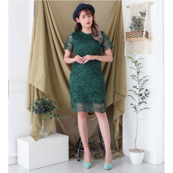 BISA COD - LULU ASMIRANDA DRESS PESTA BRUKAT / MINI DRESS BRUKAT LILI SIMPLE ELEGANT / SIZE LD100 ( REAL PIC )