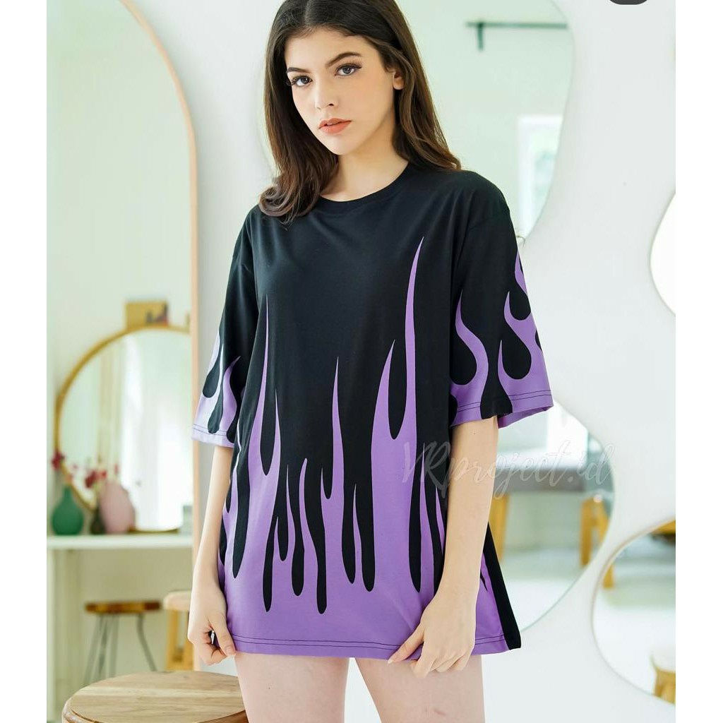 GZB Fashion Baju Kaos Wanita Oversize Fire / Tumbrl Tee Motif Api / Tshirt ABG XL Terbaru