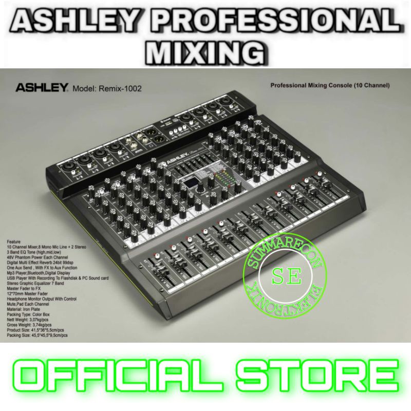 mixer audio 10 channel original ashley remix 1002 usb bluetooth recording