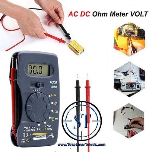 Mini Digital Multimeter M300 Multitester Portable Test Voltmeter Ammeter with Buzzer AC DC Tegangan Tester Saku Plus Baterai