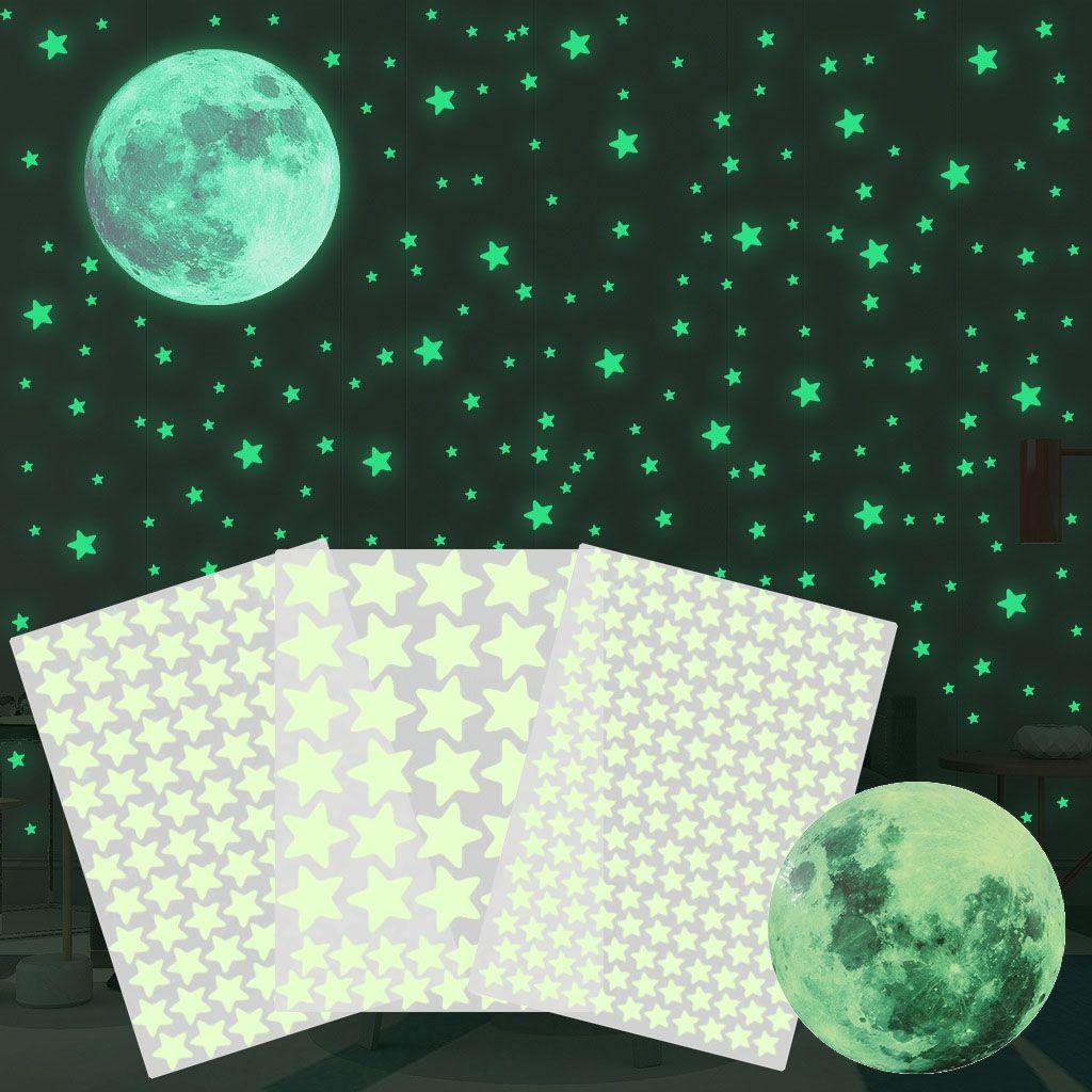 Solighter Bulan Bintang Stiker Dinding DIY 3D Starry Ceiling Cling Dekorasi Rumah Glow In Dark