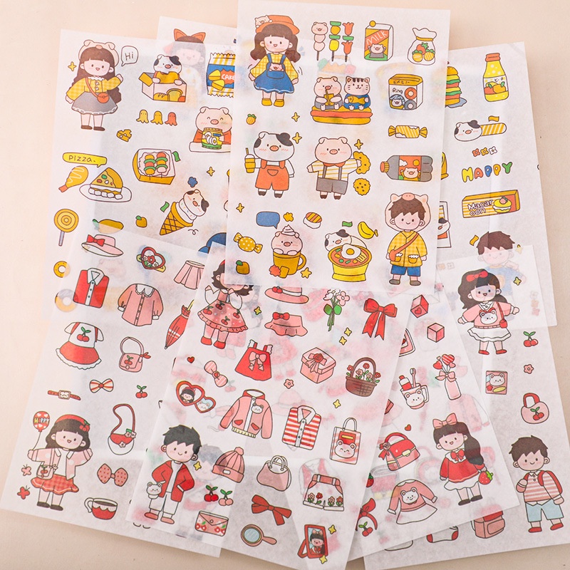 (Pimenova) sticker karakter lucu stiker transparant sticker kartun washi jepang lucu stiker