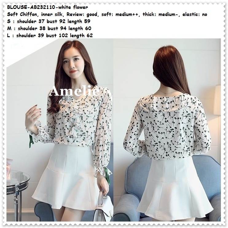 Baju Atasan Kerja Pesta Putih Bunga White Blouse Korea Import Lengan Panjang Pakaian Wanita Shopee Indonesia