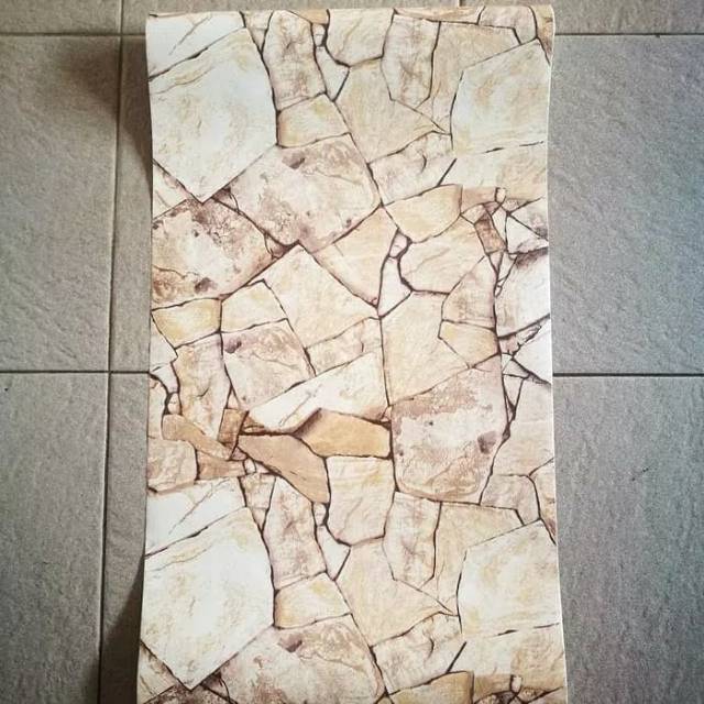 Wallpaper sticker motif  batu  alam marmer  cream 10m murah 