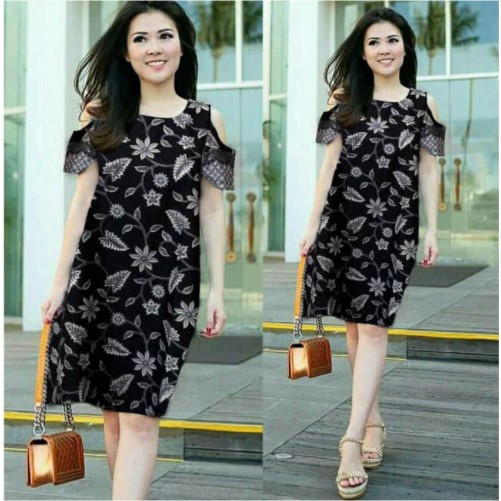 Dress Pesta Natal Wanita Remaja Terbaru 2021 Model Kekinian Motif Kembang Kondangan Bahan Katun Bati