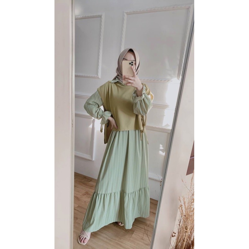 Ezra stripe set maxi hijau