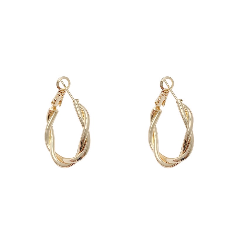 VINJOTAN - ANTING TUSUK IMPOR KOREA TWIRL GOLD ANTI KARAT STERLING SILVER S925