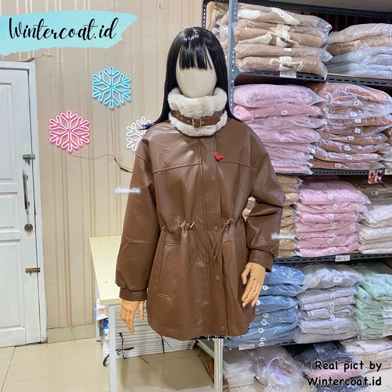 Coat winter wanita leather inner fur thermal Riri import mantel kulit bulu jacket korean style