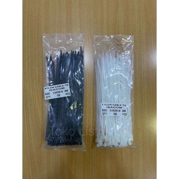 

Kabel Ties / Cable Tie 3.6 x 200mm (20cm) isi 100 pcs - Hitam/Putih