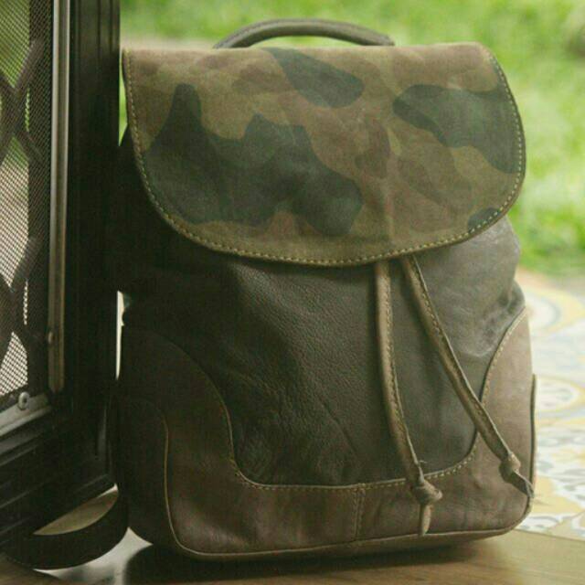 TAS RANSEL KULIT ASLI MOTIF TENTARA ARMY LOOK BACKPACK