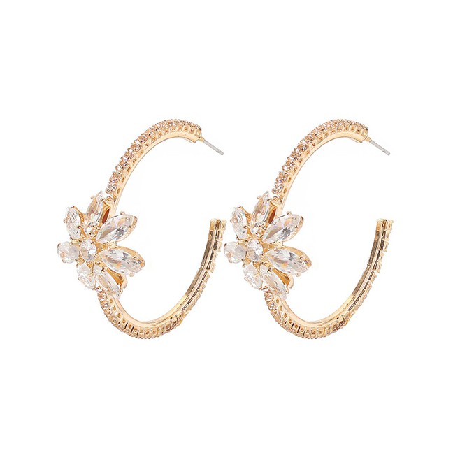 LRC Anting Tusuk Fashion Gold Copper Inlaid Zircon C-shaped Earrings D22418