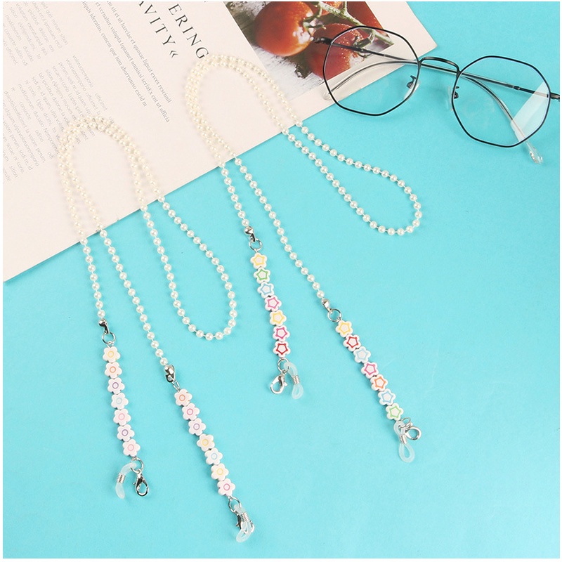 Glasses Chain Hanging Neck Mask Anti-lost Rope Dual-use Smiley Face Pearl Mask Lanyard 75cm