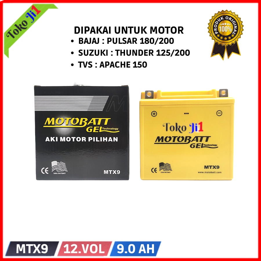 Motobatt Aki Kering Gel MTX9 - 9Ah Pulsar 180/200 Thunder 125/250 Apache 150