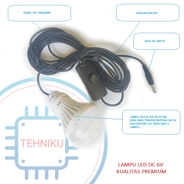 Lampu Led DC 6v berikut kabel panjang dan saklar on off