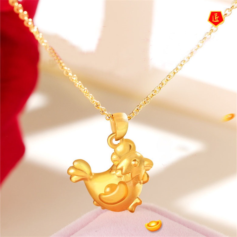 [Ready Stock]3D Gold Chinese Zodiac Rooster Pendant for Women Cute All-Match