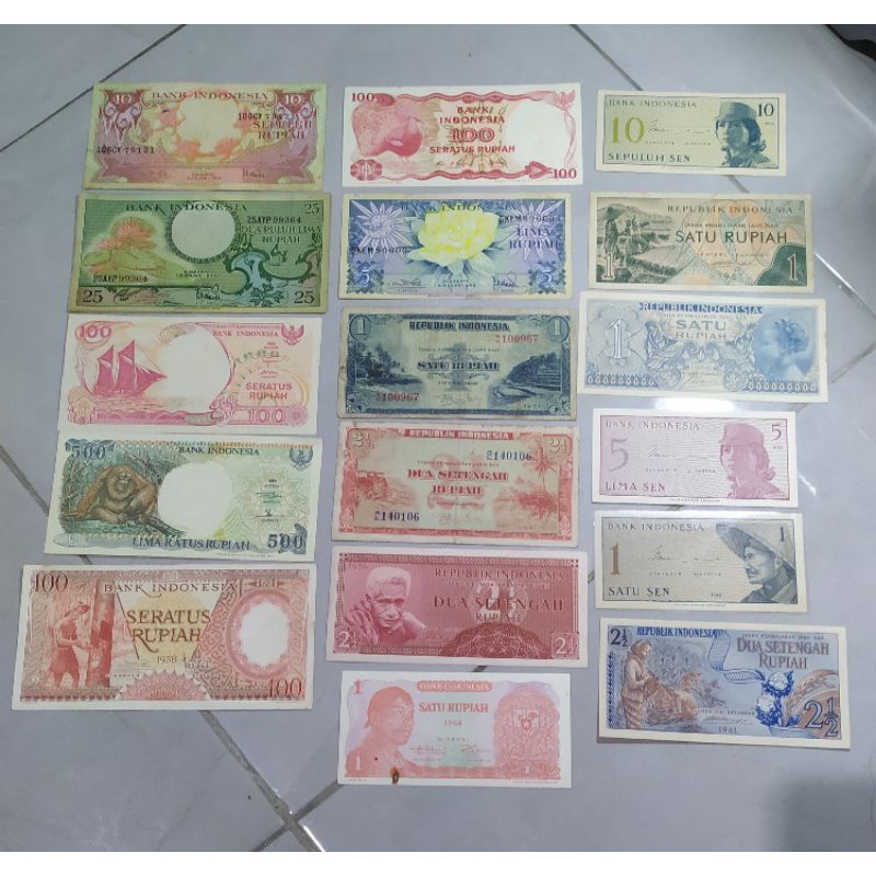 uang kuno indonesia paket hemat jual borongan 17 lembar / uang lama
