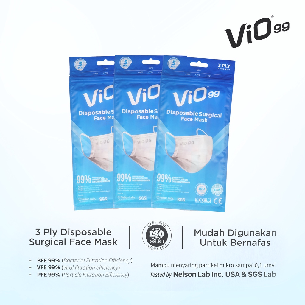 Vio Mask '5S 3 Ply Earloop Cloud - Masker Medis Earloop Vio 99 Cloud Edition Perpack Isi 5pcs Tie Die