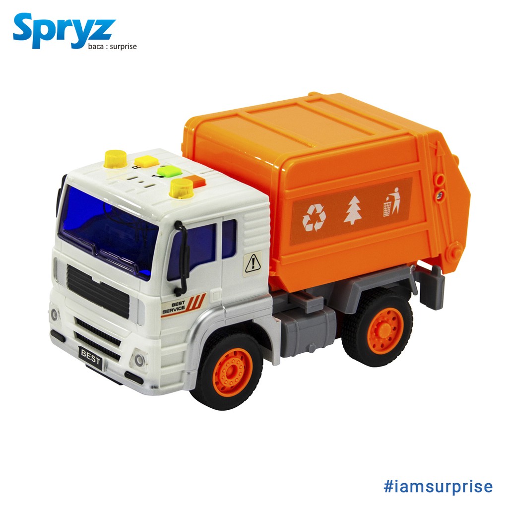 Mainan Truk Sampah 1:20 Spryz Citysquad dengan Mesin Friction, Lampu &amp; Suara