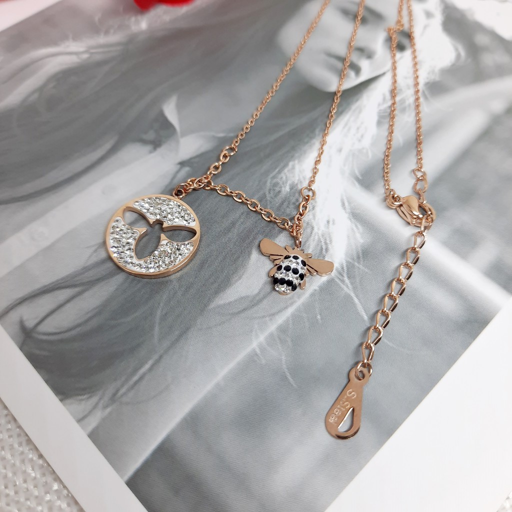 Kalung Titanium Lebah Import Bee Korea Kdrama Kpop Rose Gold  - BN334