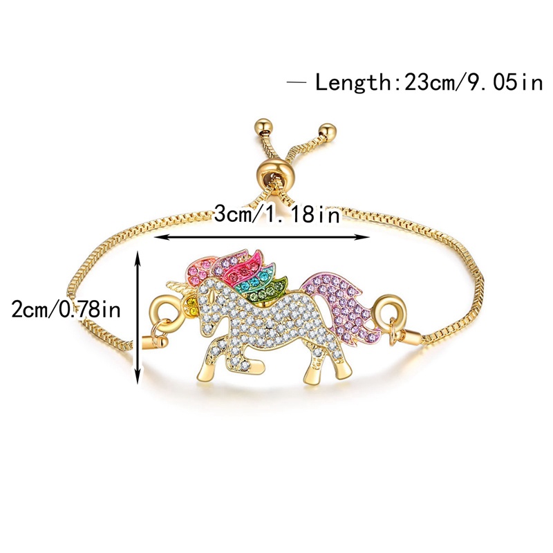 Gelang Tangan Rantai Adjustable Motif Kuda Poni / Unicorn Aksen Berlian Untuk Perhiasan Wanita