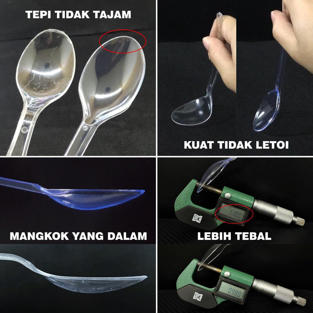 10pasang / set Sendok dan Garpu Makan Bening Plastik 16cm Kuat Murah