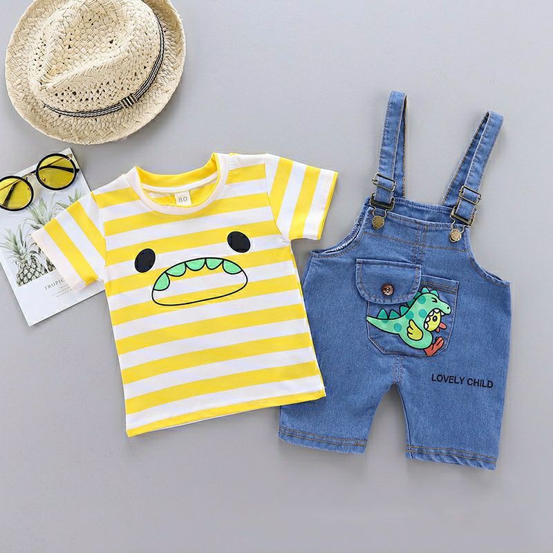 (6bln - 3thn) COD Overall Anak Garis Dino / Overall Anak Import Motif Dino / Baju Kodok Anak Import / Jumpsuit Anak Import Motif Dino - JL07