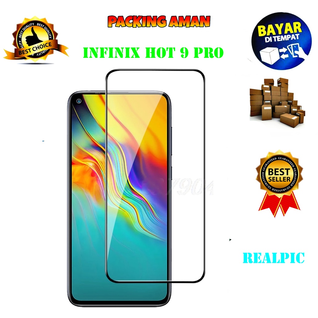 Tempered Glass Infinix Hot 9 Pro Full Cover / Full Screen Protector Anti Gores