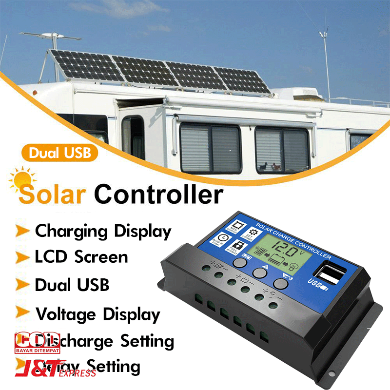 Ready Solar Charge Controller LCD LED Solar Cell PWM 12/24V 10/20/30/50A USB Panel Surya Charger