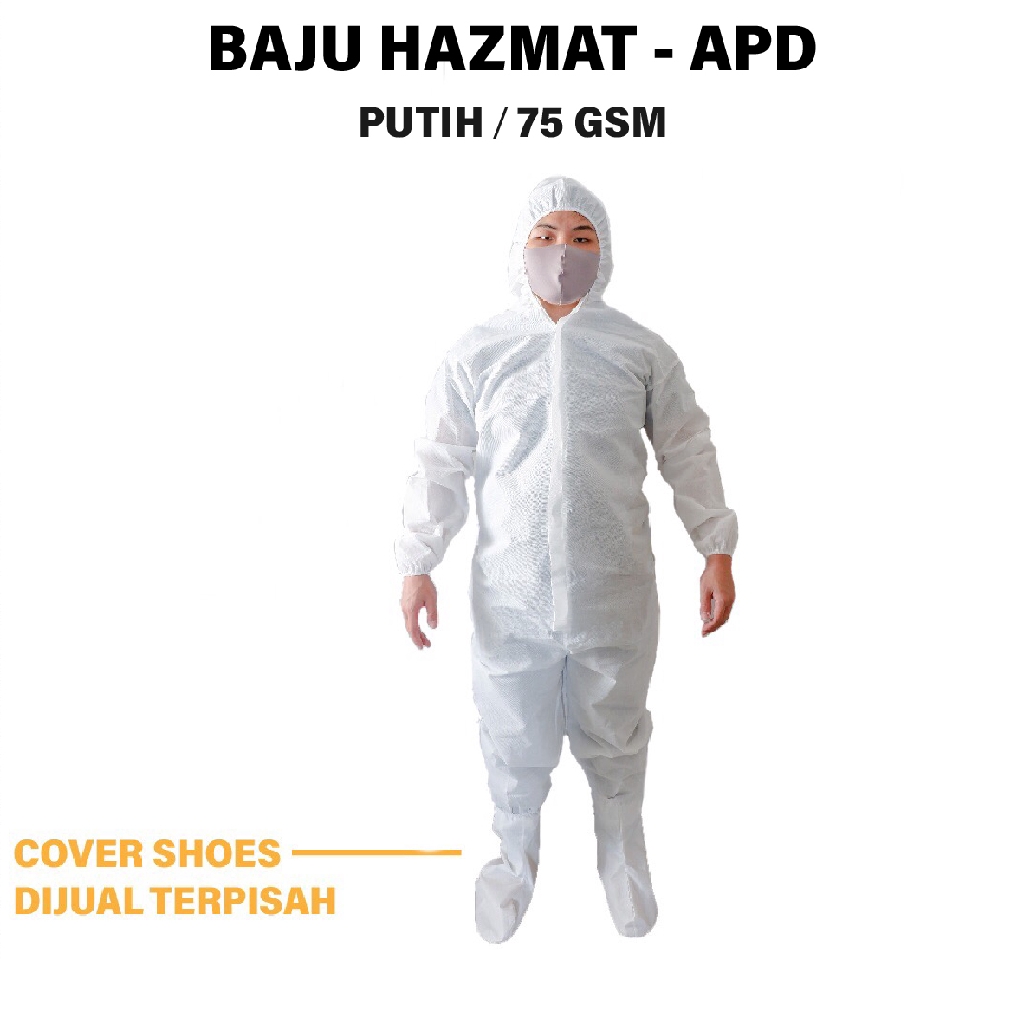  Baju  APD  hazmat bahan spunbond  75gsm ASLI tanpa jahitan 