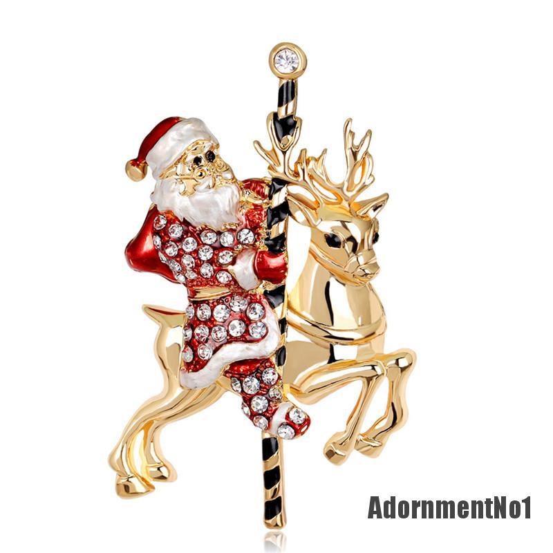 (Adornmentno1) 1pc Bros Pin Bentuk Santa Claus / Rusa Natal Aksen Berlian Imitasi Untuk Wanita