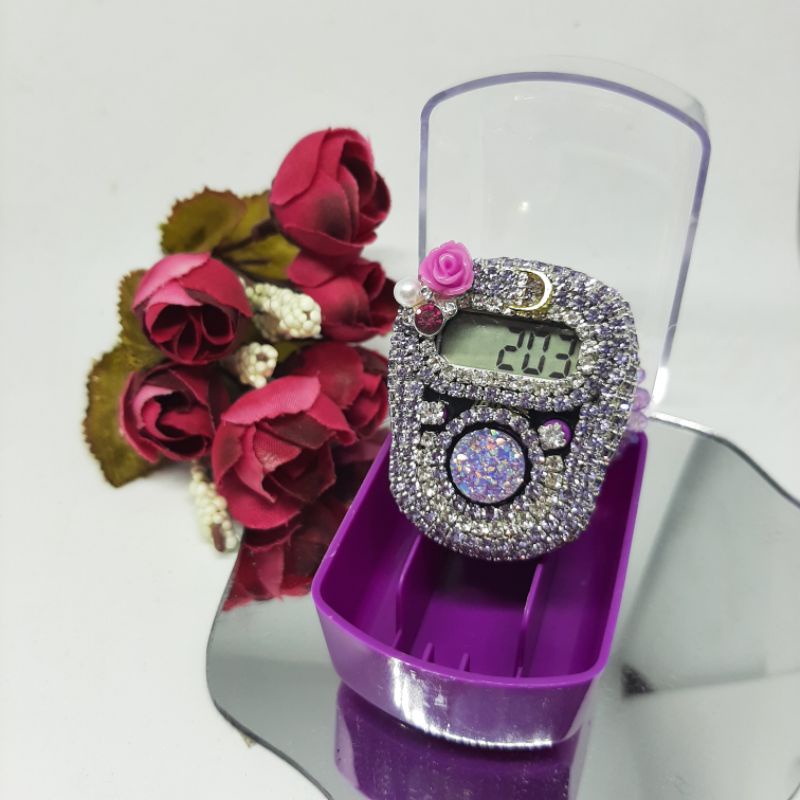 DIAMOND 1 huruf premium led alarm tasbih digital hias tasdig swarovsky alat hitung dzikir grosir haj