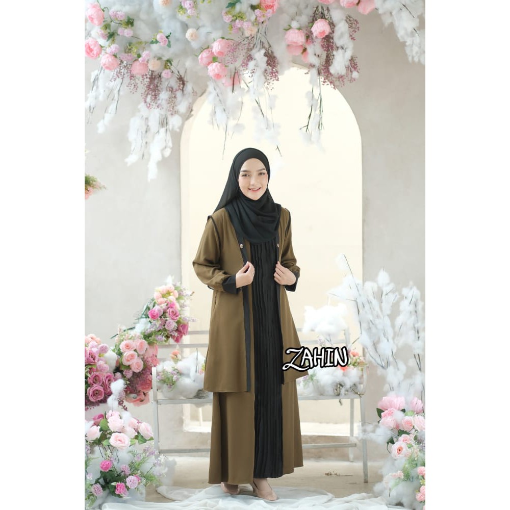 GAMIS zahin shalwa dan alsha gamis syari original terbaru 2 layer serut tengah kerut shabby modis