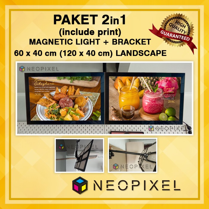 Neon box menu paket  2in1 Uk  120x40  cm – Landscape Termasuk Bracket - LED menu cafe  + Visual
