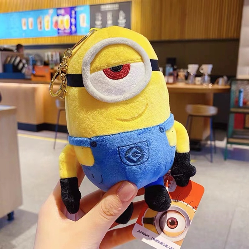 Mainan Boneka Stuffed Plush Bobbeanie Minion Mata Besar 12cm Bahan Katun Untuk Hadiah Ulang Tahun Anak