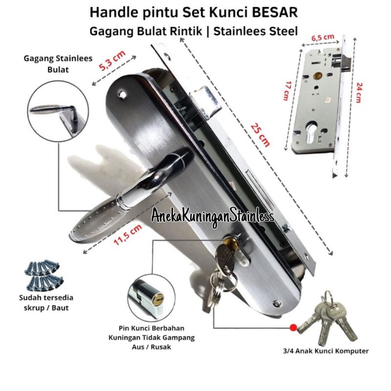 Handle set kunci ukuran besar 25cm body ongkel besar kunci pintu rumah minimalis gagang pintu rumah stainless