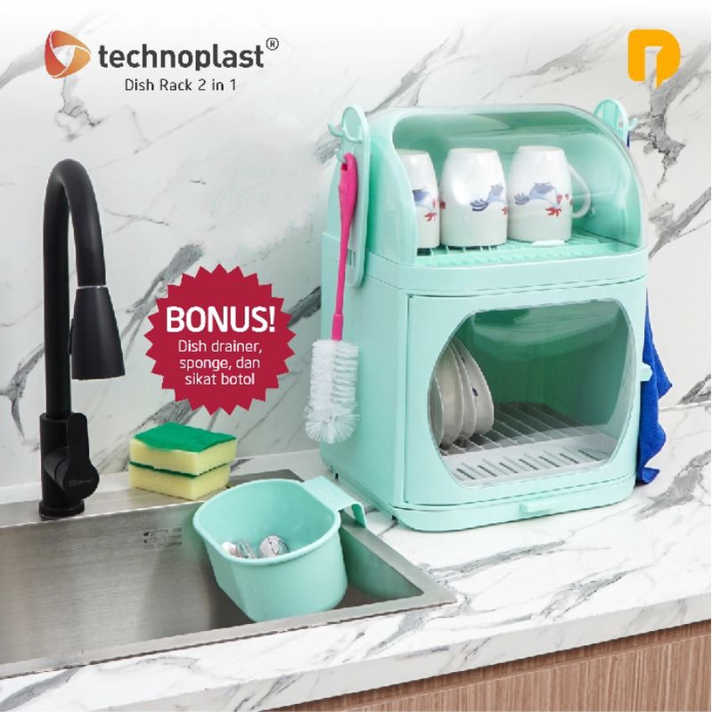 DISH RACK 2 IN 1 RAK PIRING GELAS DISH DRYER ANTI DEBU