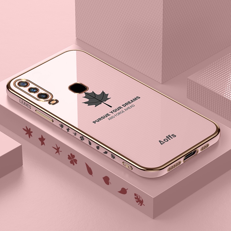 Casing Huawei P20 Lite P30 Pro P40 Mate 20 Mate30 Fashion Electroplated Maple Leaf Square Plating Soft Silicone Case Rixua