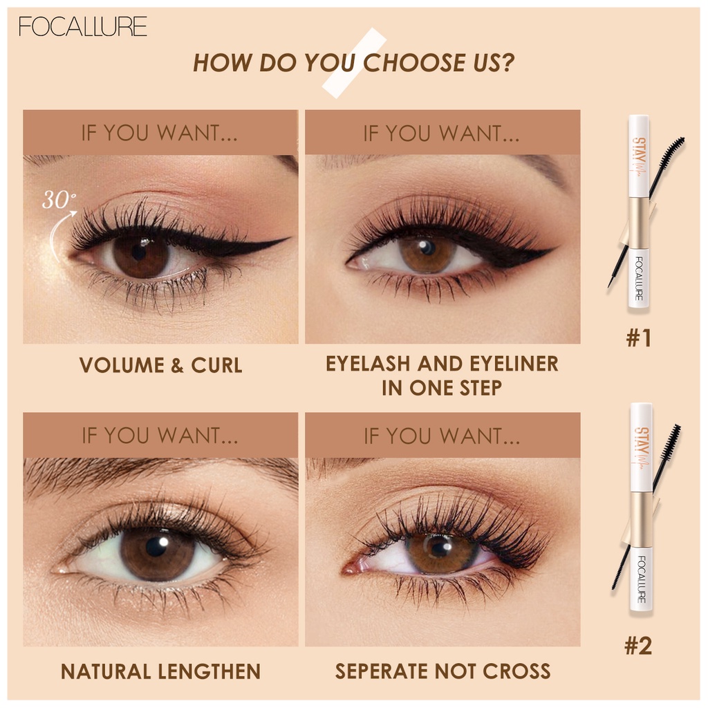 FOCALLURE 2 in 1  Eyeliner &amp; Mascara Fiber Curling Lengthening Eyelash Primer FA160