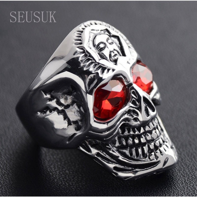 SEUSUK   Cincin Model Terbuka Desain Tengkorak Gaya Gothic Punk untuk Pria