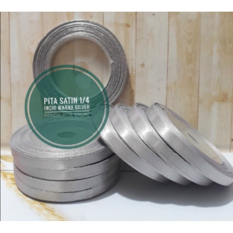 pita satin kecil termurah per rol 1/4 inchi SILVER